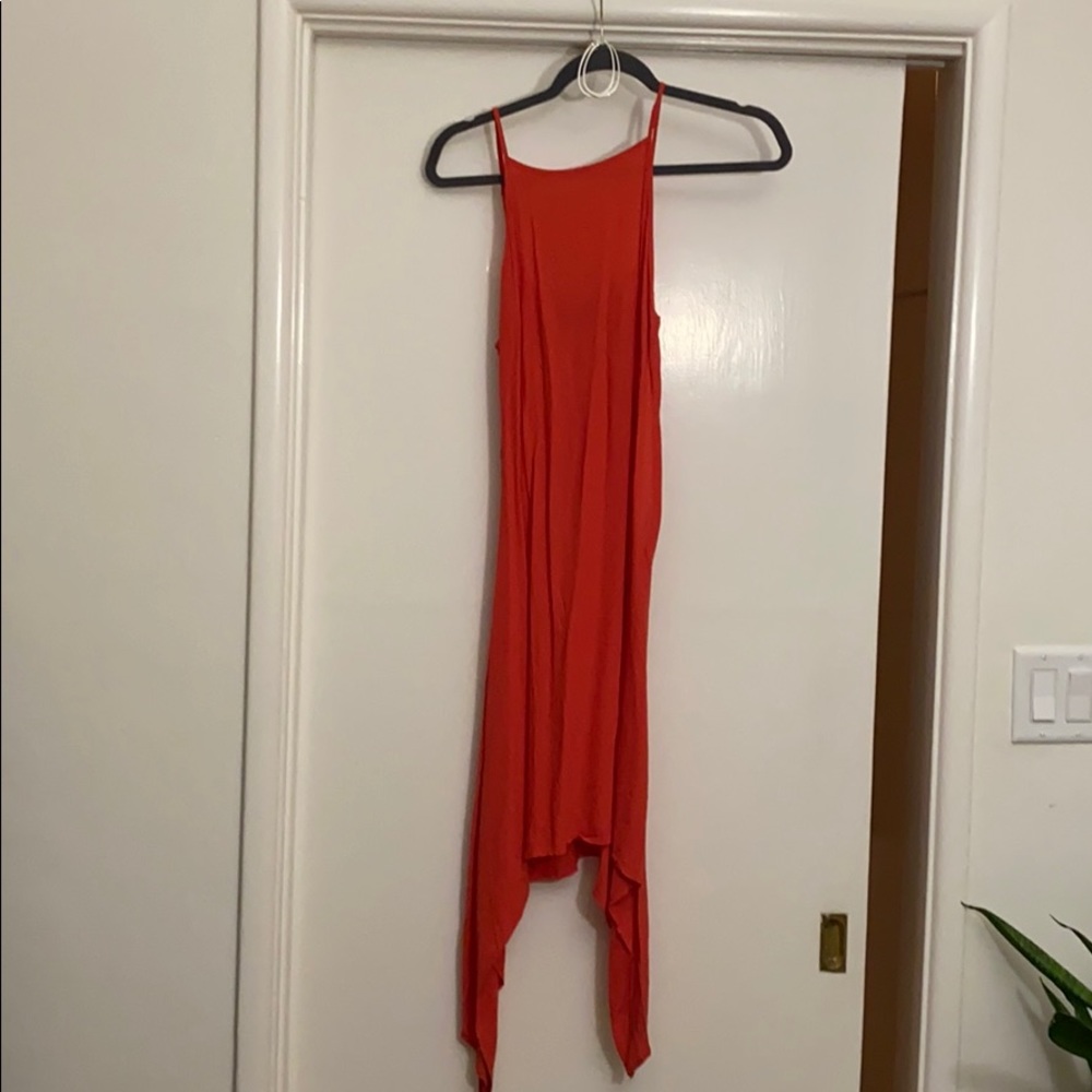 Coral dress & silver hoops